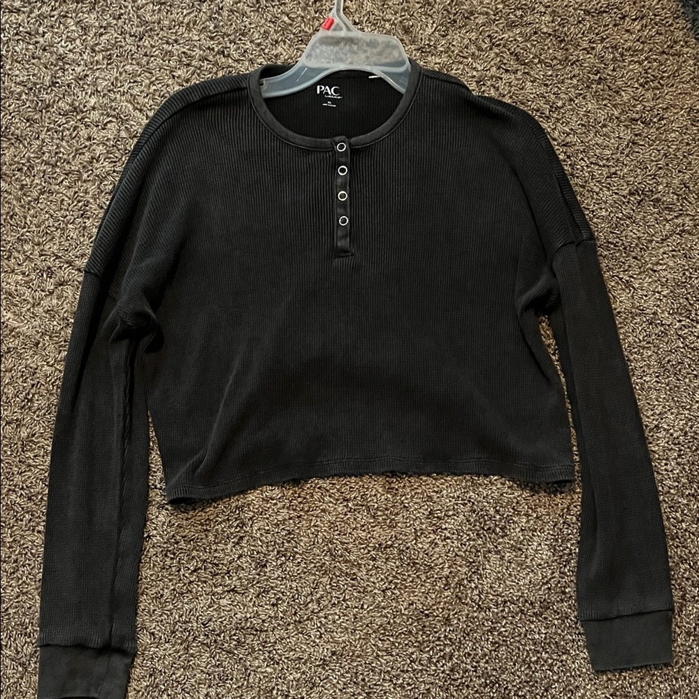 PACSUN BLACK LONG SLEEVE WAFFLE